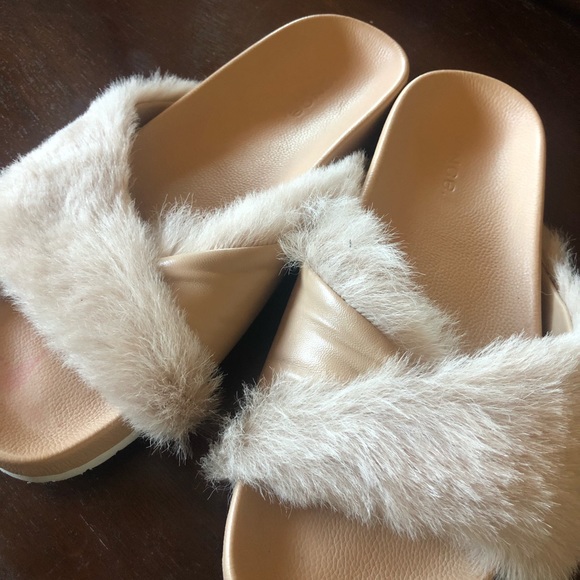 Faux Fur Vince Fur Slide Sandals Vince Shoes Vince Nude Fur Slides